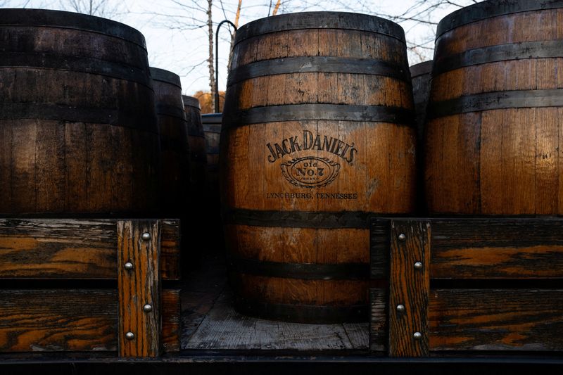 FILE PHOTO: Whiskey barrels are placed on a truck at the Jack Daniel Distillery in Lynchburg