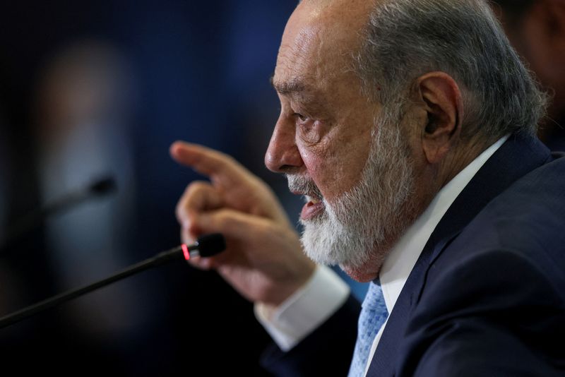 FILE PHOTO: Mexican billionaire Carlos Slim holds a press conference in Mexico City