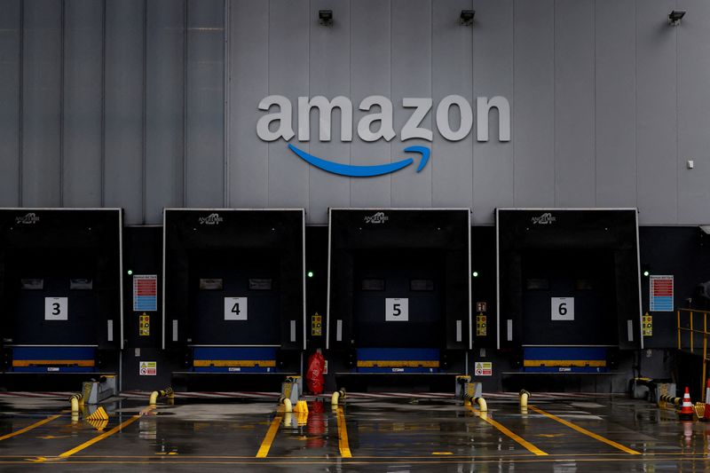 FILE PHOTO: The logo of U.S. online retailer Amazon is displayed at a logistics centre in Trapagaran, northern Spain, November 22, 2023. REUTERS/Vincent West/File Photo/File Photo