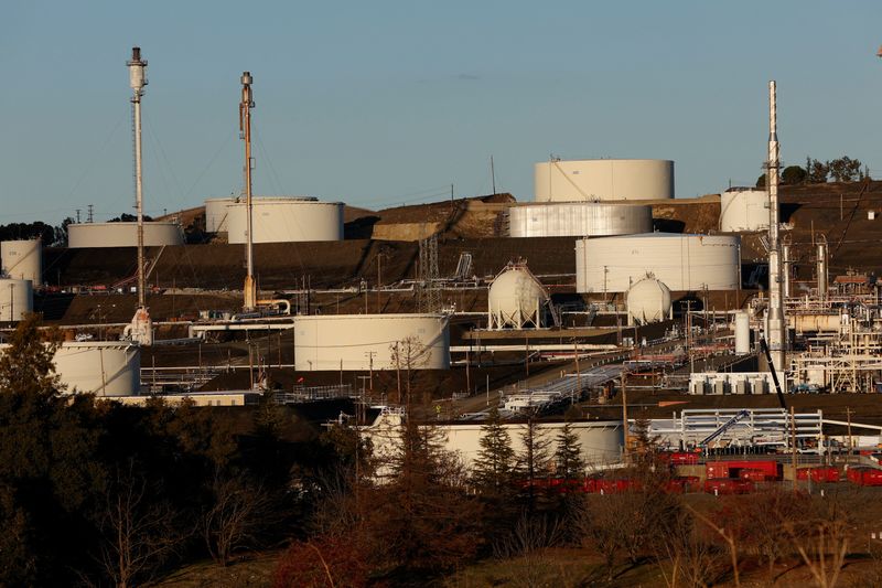 FILE PHOTO: A general view of the Phillips 66 refinery, as seen from the corner of Fifth Street and California Street in Rodeo, California, the oldest oil refining town in the American West, U.S. December 6, 2022. REUTERS/Brittany Hosea-Small/File Photo