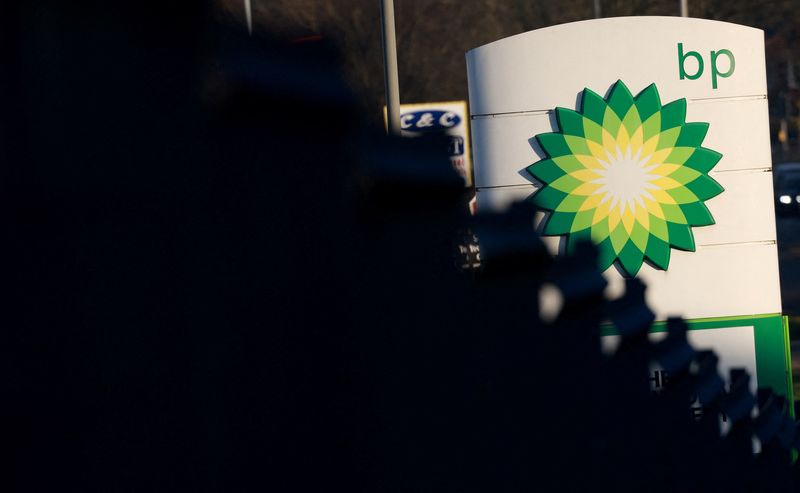 Signage is seen outside a BP (British Petroleum) petrol station in Liverpool, Britain, February 7, 2023. REUTERS/Phil Noble/File Photo