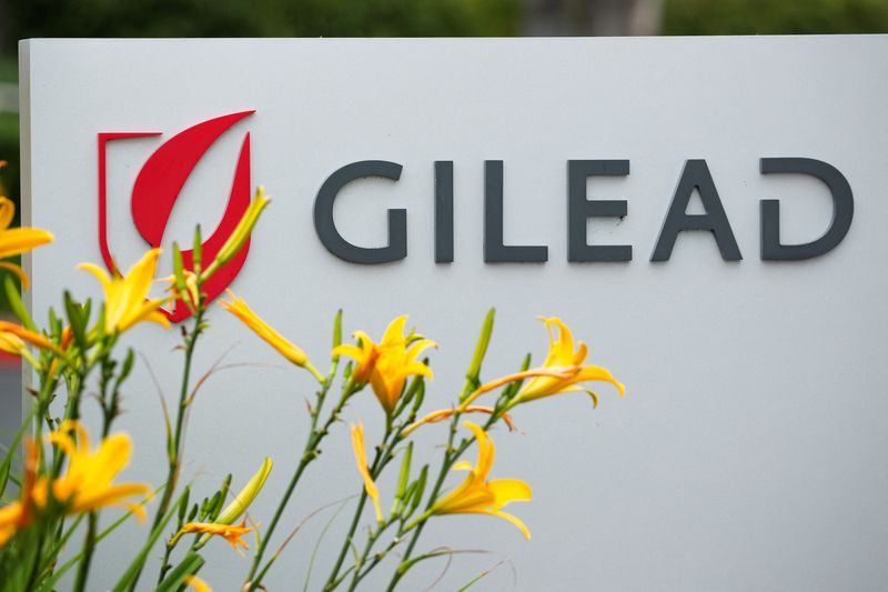 FILE PHOTO: Gilead Sciences  is seen  in Oceanside, California, U.S., April 29, 2020. REUTERS/Mike Blake/File Photo