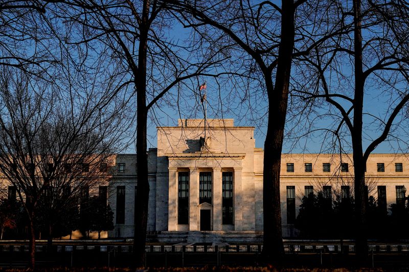 FILE PHOTO: The Federal Reserve building is seen in Washington, U.S., January 26, 2022. REUTERS/Joshua Roberts/File Photo