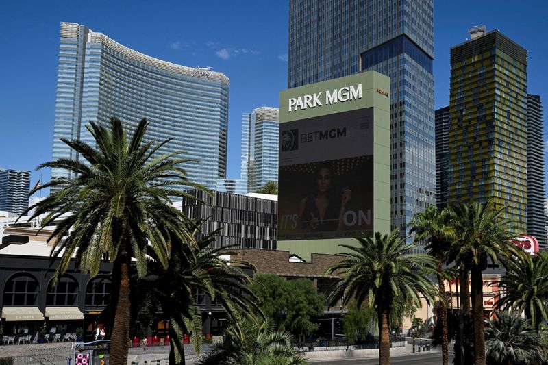 FILE PHOTO: An exterior view of Park MGM hotel and casino in Las Vegas, Nevada, U.S., September 13, 2023. REUTERS/Bridget Bennett/File Photo
