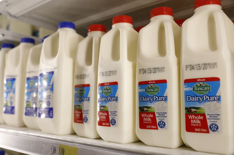 Milk is seen displayed at a Target store in Manhattan in New York City, New York, U.S., April 1, 2020. REUTERS/Brendan Mcdermid/File Photo