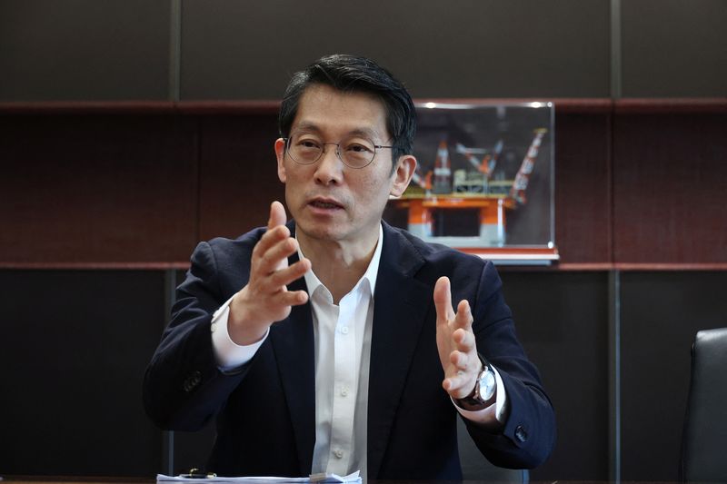 Steve SK Jeong, Head of Naval Ship International Business Department of Hanwha Ocean, speaks during an interview with Reuters in Seoul, South Korea, May 2, 2025.   REUTERS/Kim Hong-Ji
