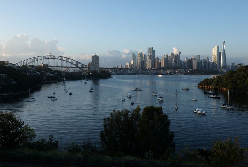 FILE PHOTO: A view of the Sydney Harbour Bridge, Central Business District (CBD) and Barangaroo skyline in Sydney, Australia, April 29, 2025. REUTERS/Hollie Adams/File Photo
