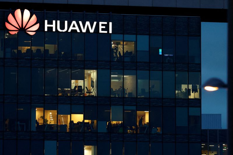 FILE PHOTO: A view shows a Huawei logo at Huawei Technologies France headquarters in Boulogne-Billancourt near Paris, France, February 9, 2024. REUTERS/Gonzalo Fuentes/File Photo