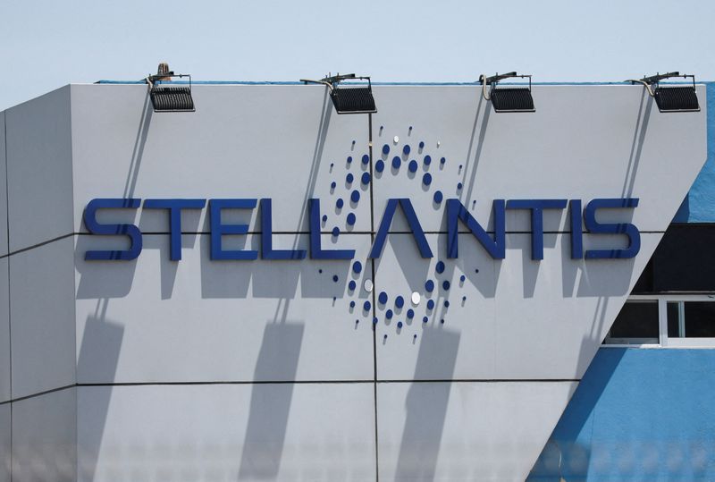 FILE PHOTO: Stellantis logo is pictured at one of its assembly plants in Toluca, state of Mexico, Mexico April 4, 2025. REUTERS/Henry Romero/File Photo
