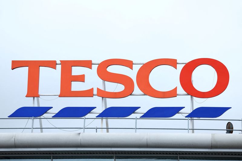 FILE PHOTO: A view of the logo of Tesco, in Oldham, Britain, April 13, 2023. REUTERS/Molly Darlington/File photo