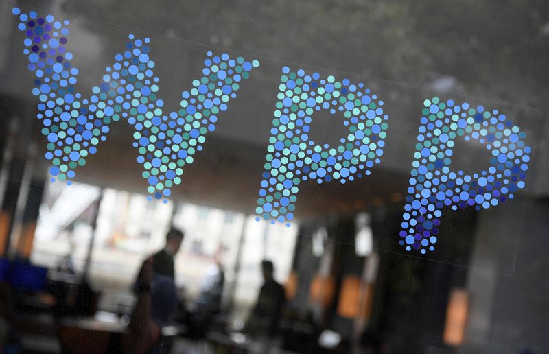 Branding signage is seen for WPP, the world’s biggest advertising and marketing company, at their offices in London