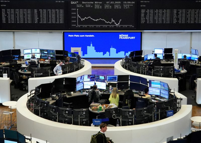 German share price index DAX graph is pictured at the stock exchange in Frankfurt, Germany, March 7, 2025. REUTERS/Staff/File Photo