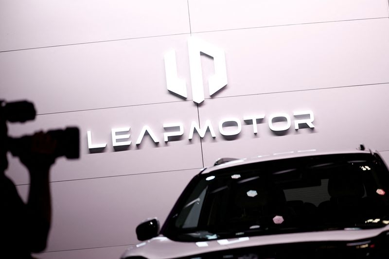 The logo of Leapmotor is seen on media day at the 2024 Paris Auto Show in Paris, France, October 14, 2024. REUTERS/Benoit Tessier/File Photo