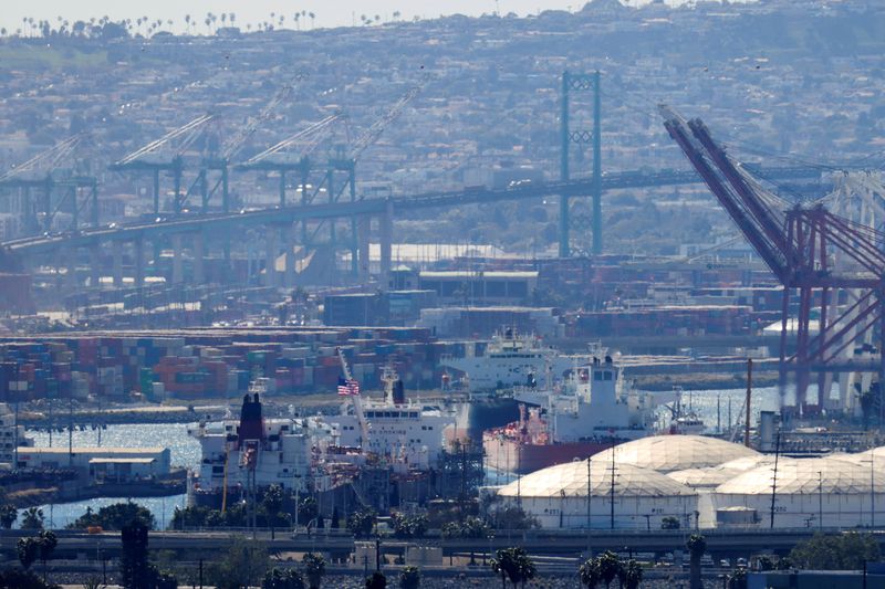 FILE PHOTO: Crude tankers are shown at the port of Long Beach, California, U.S., March 8, 2022. REUTERS/Mike Blake/File Photo