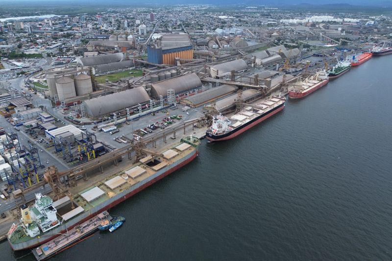 A drone view shows the export corridor of the Port of Paranagua in the state of Parana, south of Brazil, January 27, 2025. REUTERS/Rodolfo Buhrer/File Photo