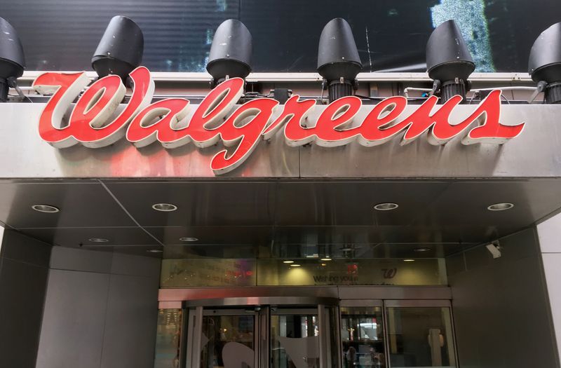 The Walgreens logo is seen outside the store in Times Square in New York, U.S., July 5, 2016.