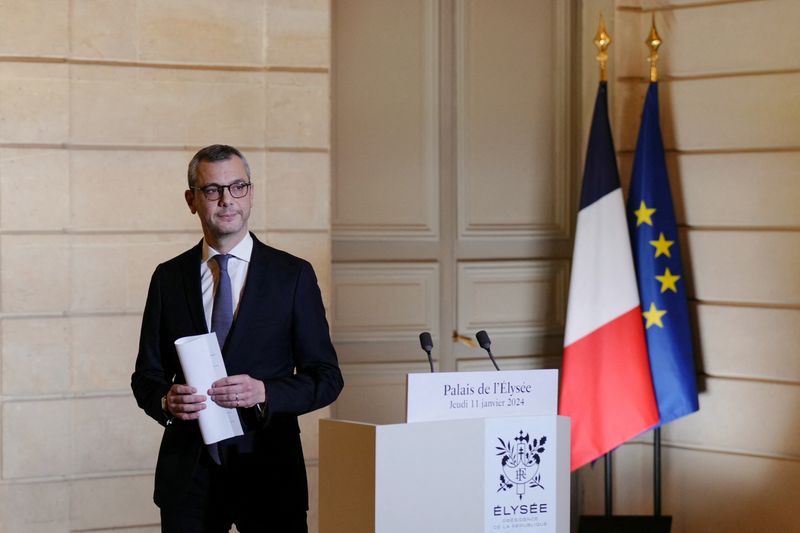 FILE PHOTO:  Alexis Kohler stands on the day he announces appointments for a French government reshuffle at the Elysee Palace in Paris, on January 11, 2024. DIMITAR DILKOFF/Pool via REUTERS/File Photo