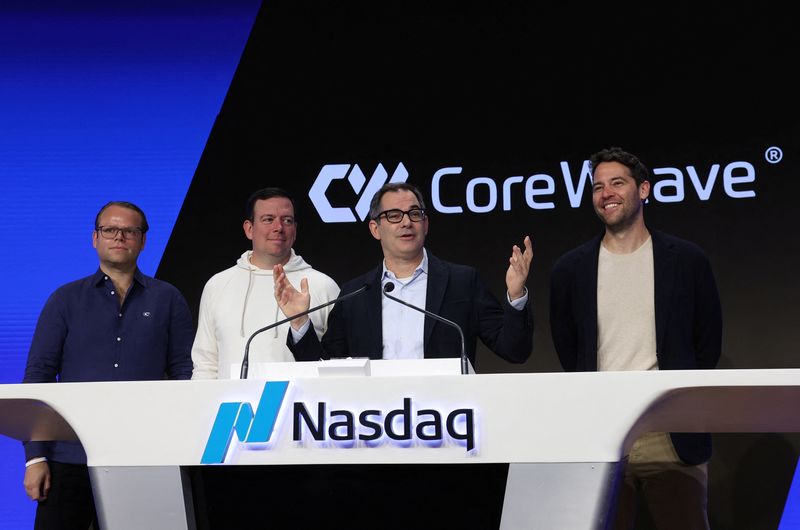 Michael Intrator, Founder & CEO of CoreWeave, Inc., Nvidia-backed cloud services provider, speaks during the company's IPO at the Nasdaq Market, in New York City, U.S., March 28, 2025. REUTERS/Brendan McDermid