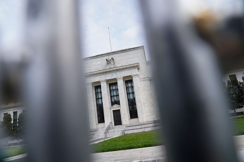 FILE PHOTO: The exterior of the Marriner S. Eccles Federal Reserve Board Building is seen in Washington, D.C., U.S., June 14, 2022. REUTERS/Sarah Silbiger/File photo