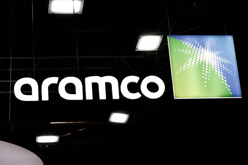 FILE PHOTO: The Saudi Aramco logo is pictured at an exhibition in Paris, France, February 1, 2024. REUTERS/Benoit Tessier/File Photo