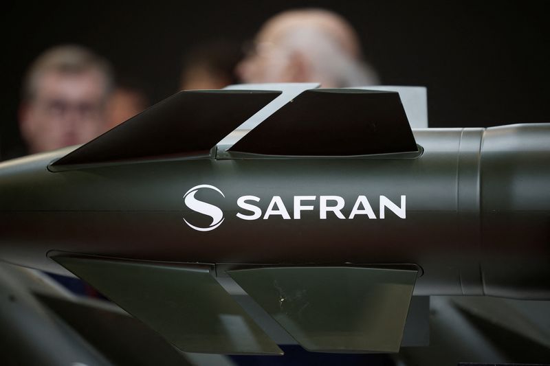 The logo of Safran is displayed at the Eurosatory international land and air defence and security trade fair in Villepinte, France, June 17, 2024. REUTERS/Benoit Tessier/ File Photo