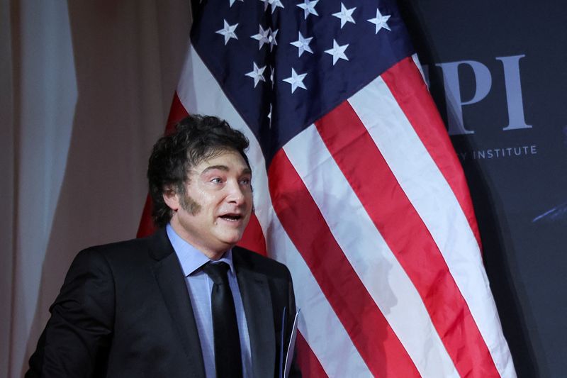 Argentine President Javier Milei attends the America First Policy Institute (AFPI) gala at Mar-A-Lago in Palm Beach, Florida, U.S., November 14, 2024. REUTERS/Carlos Barria/File Photo