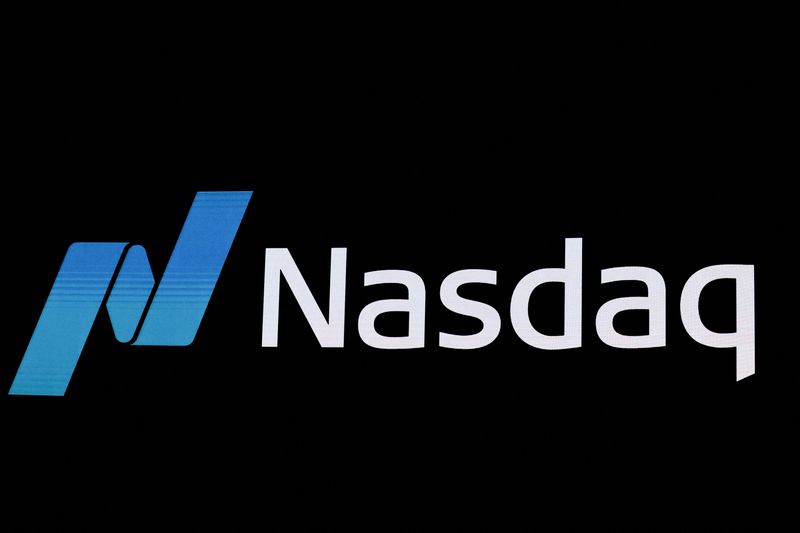 FILE PHOTO: The Nasdaq logo is displayed at the Nasdaq Market, in New York City, New York, U.S., February 13, 2025. REUTERS/Brendan McDermid/File Photo