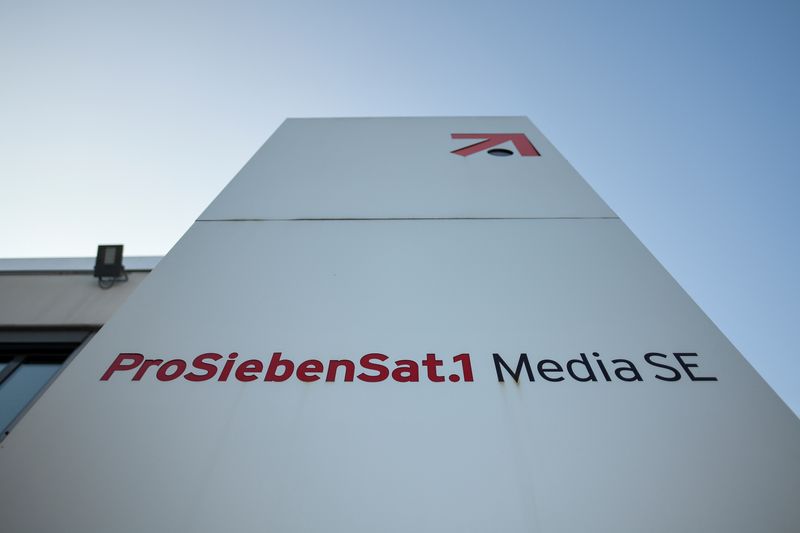 FILE PHOTO: The logo of German media company ProSiebenSat.1 is seen in front of the headquarters in Unterfoehring near Munich, Germany, November 5, 2020. REUTERS/Andreas Gebert/File Photo