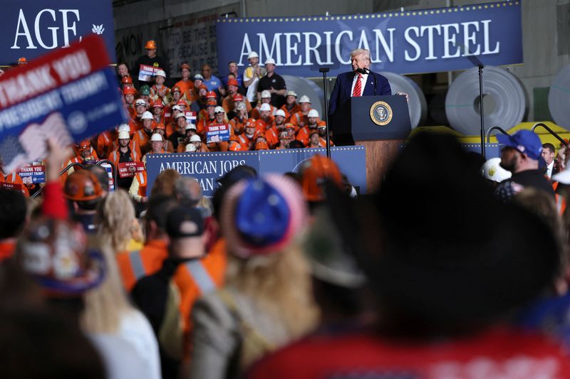 U.S. President Donald Trump delivers remarks at U.S. Steel Corporation–Irvin Works in West Mifflin, Pennsylvania, U.S., May 30, 2025. REUTERS/Leah Millis