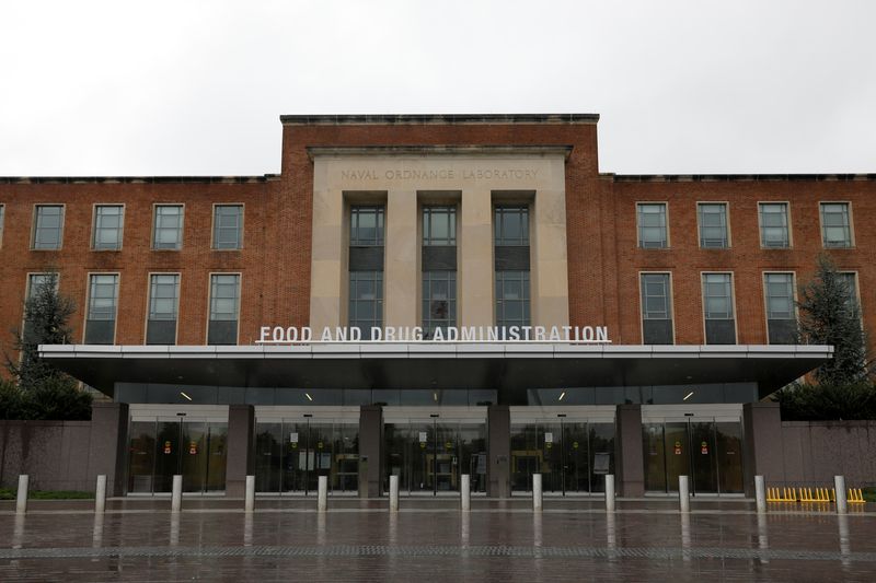 Signage is seen outside of FDA headquarters in White Oak, Maryland