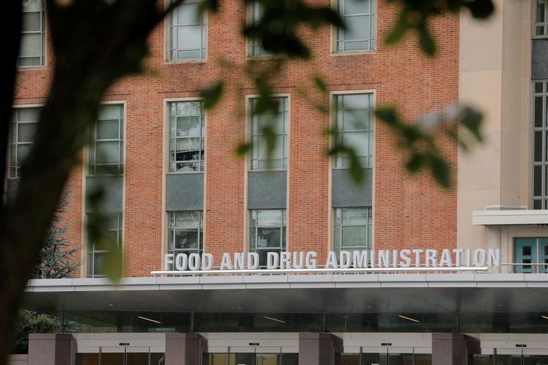 Signage is seen outside of the Food and Drug Administration (FDA) headquarters in White Oak, Maryland, U.S., August 29, 2020. REUTERS/Andrew Kelly