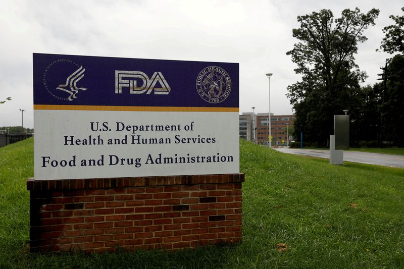 FILE PHOTO: Sign is seen outside of the Food and Drug Administration (FDA) headquarters in White Oak, Maryland, U.S., August 29, 2020. REUTERS/Andrew Kelly//File Photo