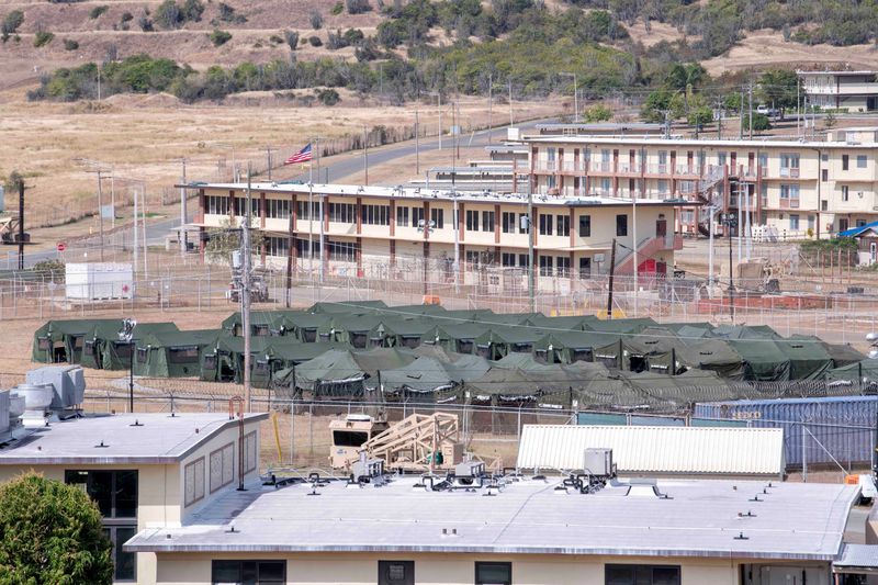 FILE PHOTO: Newly erected holding tents for detained migrants are seen at the United States' Naval Station Guantanamo Bay in Guantanamo Bay, Cuba, February 21, 2025.  U.S. Navy/AFN Guantanamo Bay Public Affairs/Handout via REUTERS/File Photo