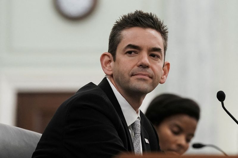 FILE PHOTO: Jared Isaacman, U.S. President Donald Trump's nominee to be administrator of the National Aeronautics and Space Administration (NASA) testifies during a Senate Commerce, Science, and Transportation confirmation hearing on Capitol Hill in Washington, D.C., U.S., April 9, 2025. REUTERS/Ken Cedeno/File Photo