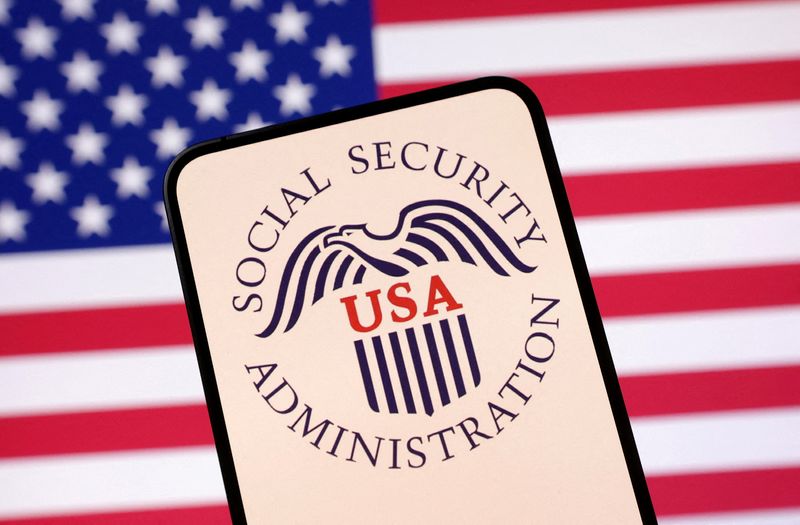 FILE PHOTO: United States Social Security Administration logo and U.S. flag are seen in this illustration taken April 23, 2025. REUTERS/Dado Ruvic/Illustration/File Photo