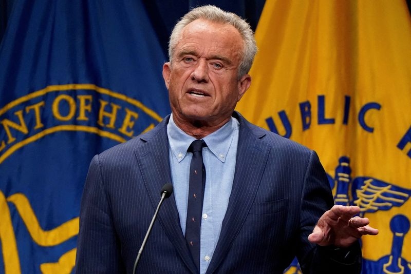 FILE PHOTO: U.S. Health and Human Services (HHS) Secretary Robert F. Kennedy, Jr. discusses the findings of the Centers for Disease Control and Prevention’s (CDC) latest Autism and Developmental Disabilities Monitoring (ADDM) Network survey, during a press conference at the Department of Health and Human Services in Washington, D.C., U.S., April 16, 2025. REUTERS/Elizabeth Frantz/File Photo