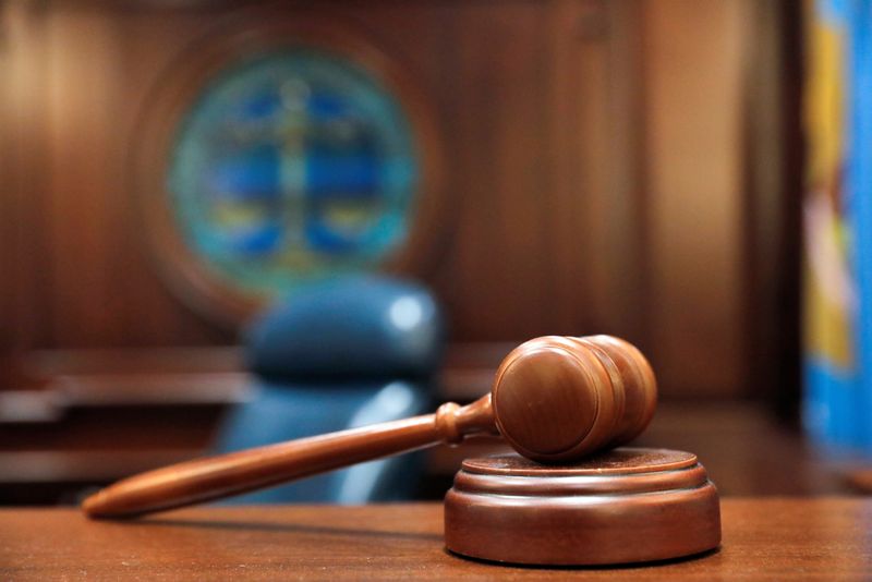 A gavel and a block is pictured on the judge’s bench in this illustration picture taken in the Sussex County Court of Chancery in Georgetown, Delaware
