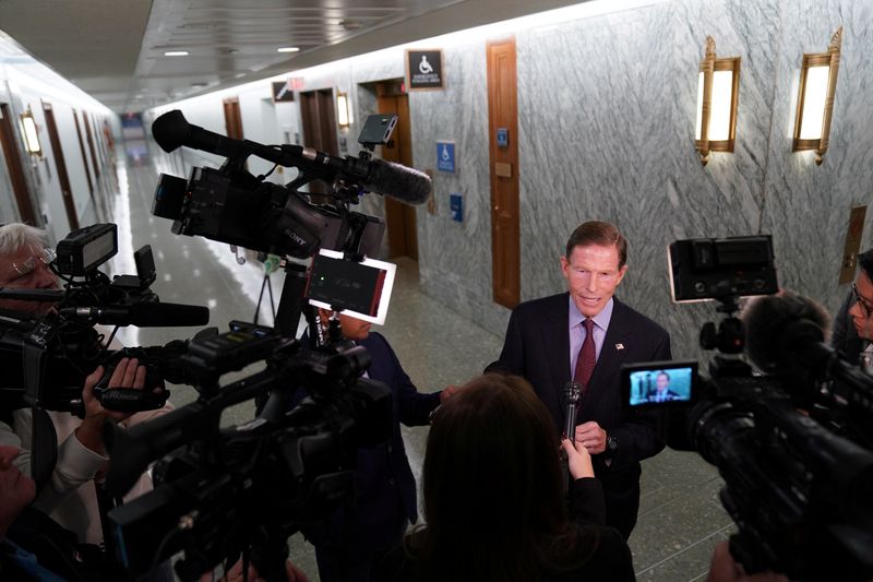 Senator Richard Blumenthal speaks to press on Capitol Hill in Washington