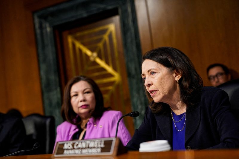 U.S. Senator Maria Cantwell (D-WA) speaks during a U.S. Senate Commerce, Science, and Transportation Committee hearing on the midair collision involving American Airlines 5342 and a U.S. Army Blackhawk helicopter near Ronald Reagan Washington National Airport (DCA) on January 29, on Capitol Hill in Washington, D.C., U.S., March 27, 2025. REUTERS/Kent Nishimura