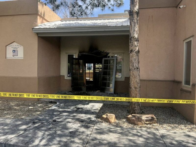 Republican Party headquarters is damaged in a fire in Albuquerque, New Mexico, U.S., in this handout image released on March 30, 2025. New Mexico GOP/Handout via REUTERS