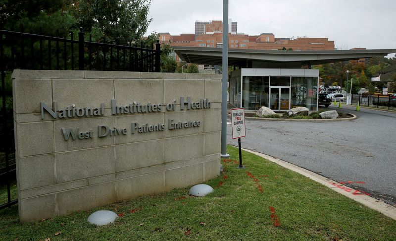 FILE PHOTO: The patient's entrance at the National Institutes of Health is shown in Bethesda, Maryland October 16, 2014.