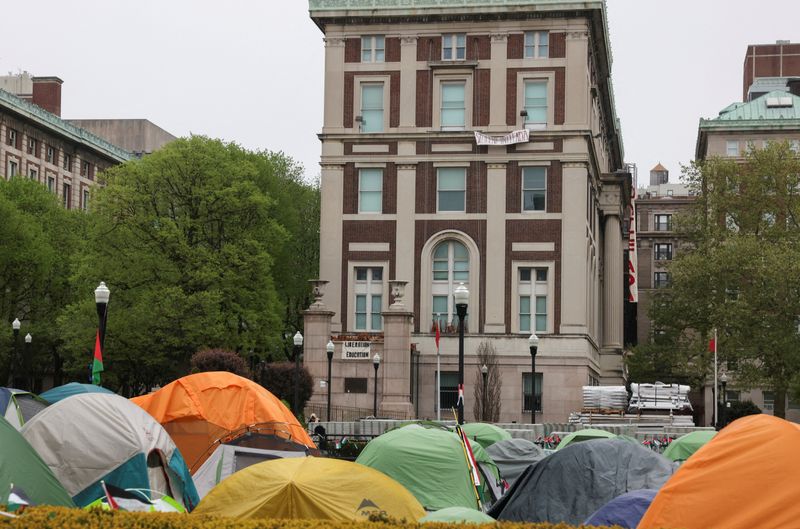 FILE PHOTO: A view of tents at the protest encampment in support of Palestinians outside Hamilton Hall at Columbia University in New York City, U.S., April 30, 2024. REUTERS/Caitlin Ochs/File Photo