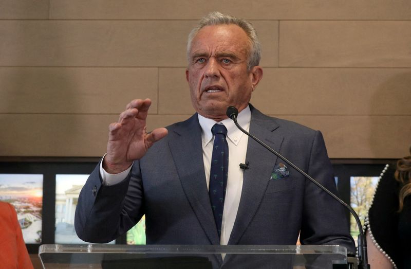 FILE PHOTO: U.S. Health Secretary Robert F. Kennedy Jr. speaks during a press conference while visiting the Osher Center for Integrative Health at the University of Utah in Salt Lake City, Utah, U.S. April 7, 2025.  REUTERS/Jim Urquhart/File Photo