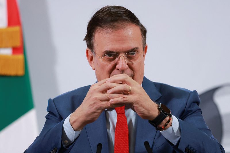 Mexican Minister of Economy Ebrard speaks during a press conference in Mexico City