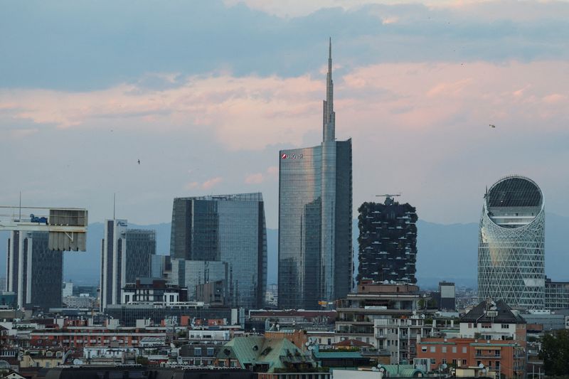 A view shows Milan’s skyline during sunset in Milan