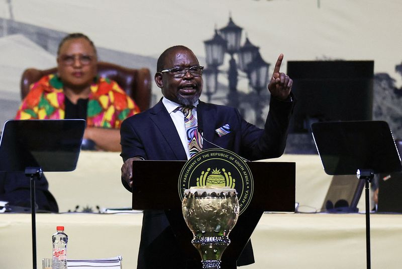 South Africa’s Finance Minister Enoch Godongwana presents the 2025 budget in Cape Town