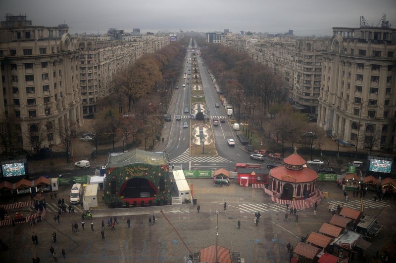 FILE PHOTO: A partial view of Constitution Square and Bulevardul Unirii, a day before the parliamentary election, in Bucharest, Romania, November 30, 2024. REUTERS/Alkis Konstantinidis