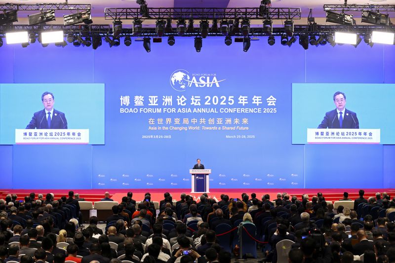 Chinese Vice Premier Ding Xuexiang speaks at the opening ceremony of the Boao Forum for Asia Annual Conference in Boao, Hainan province, China March 27, 2025. China Daily via REUTERS