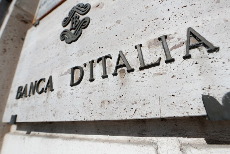FILE PHOTO: Banca D'Italia (Bank of Italy) sign is seen in downtown Rome, Italy, October 19, 2018.   REUTERS/Alessandro Bianchi/File Photo