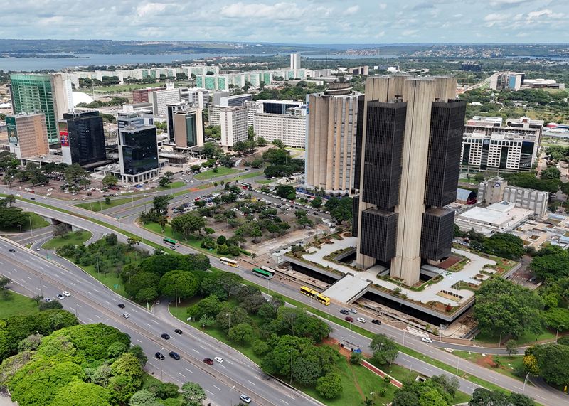 FILE PHOTO: A drone view shows the Central Bank headquarters building in Brasilia, Brazil, December 26, 2024. REUTERS/Ueslei Marcelino/File Photo